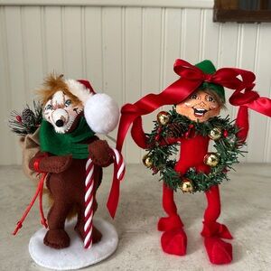 Annalee 2010 Christmas Wanabe a Wreath Elf & Red Fox Candy Cane Posable 8” Decor